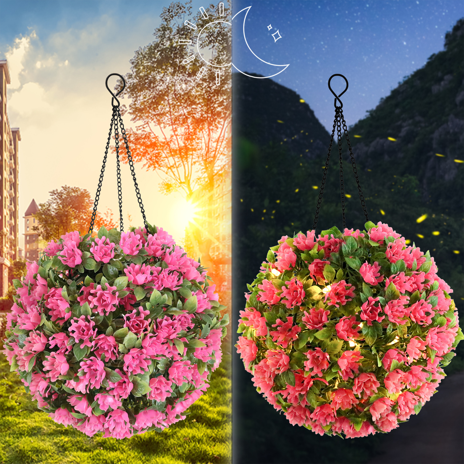 GL3082M Solar Flower Ball for Garden Decoration, Artificial Plant Hanging Light, Solar Power Artificial Flower Ball Led Light