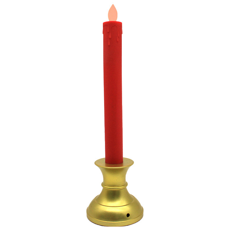 Flameless Red Taper Candles Moving Wick LED Flickering Candle , USB rechargeable Buddha's Light Simulated Lotus Candle Holder