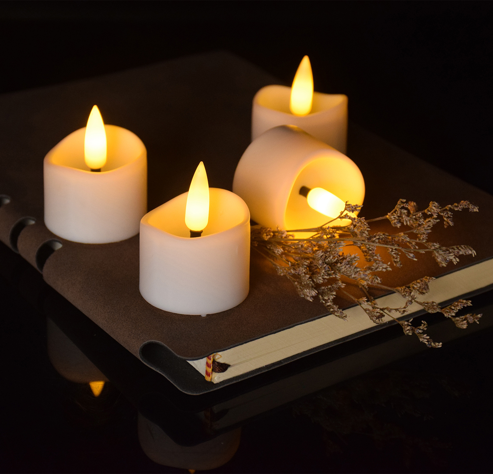 Hot Selling Black Candle Wick Tea Lights Warm White Flameless LED Candle Light For Holiday Gifts and Crafts