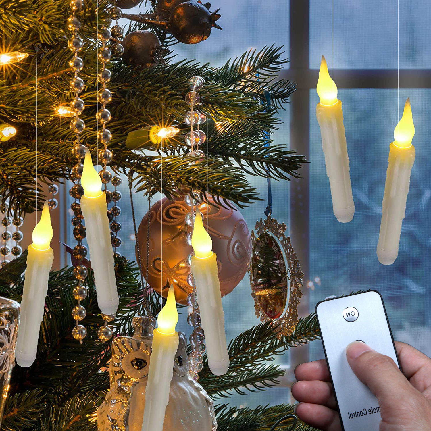 Batteries Operated Taper Candles with Remote Flickering Flameless Candles Floating Led Hanging Party Halloween Christmas