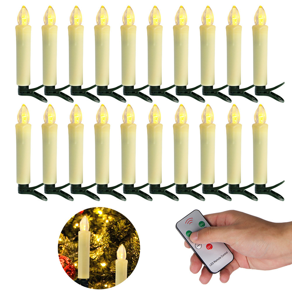 Home Decoration Remote Control Electronic Candle Set Christmas tree Taper Candle with Clip