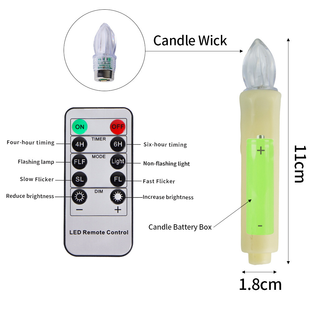 Home Decoration Remote Control Electronic Candle Set Christmas tree Taper Candle with Clip