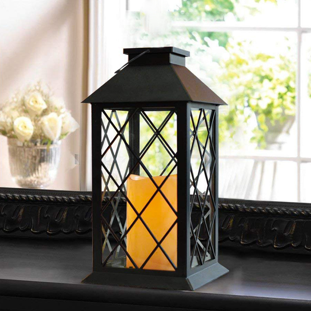 Built-in LED Candle Light Black Plastic Retro palace lantern  ,Home Decoration Outdoor Light For Home Corridor Garden Decoration