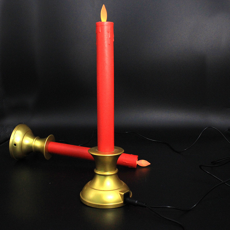 Flameless Red Taper Candles Moving Wick LED Flickering Candle , USB rechargeable Buddha's Light Simulated Lotus Candle Holder