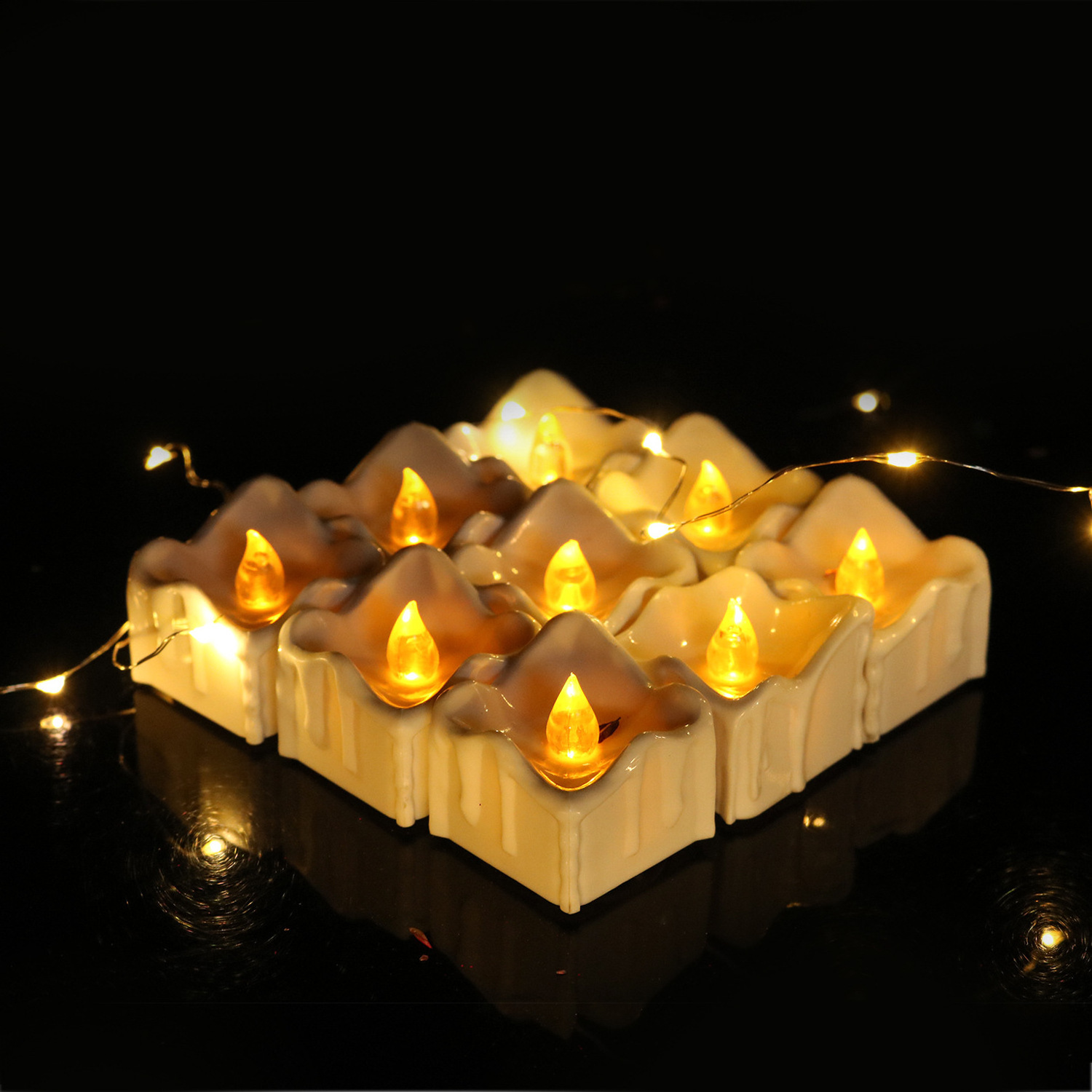 Newest Christmas Battery Remote LED Square Candle Diwali Decoration Diya & Yellow Flickering Flameless Tea Light Candle