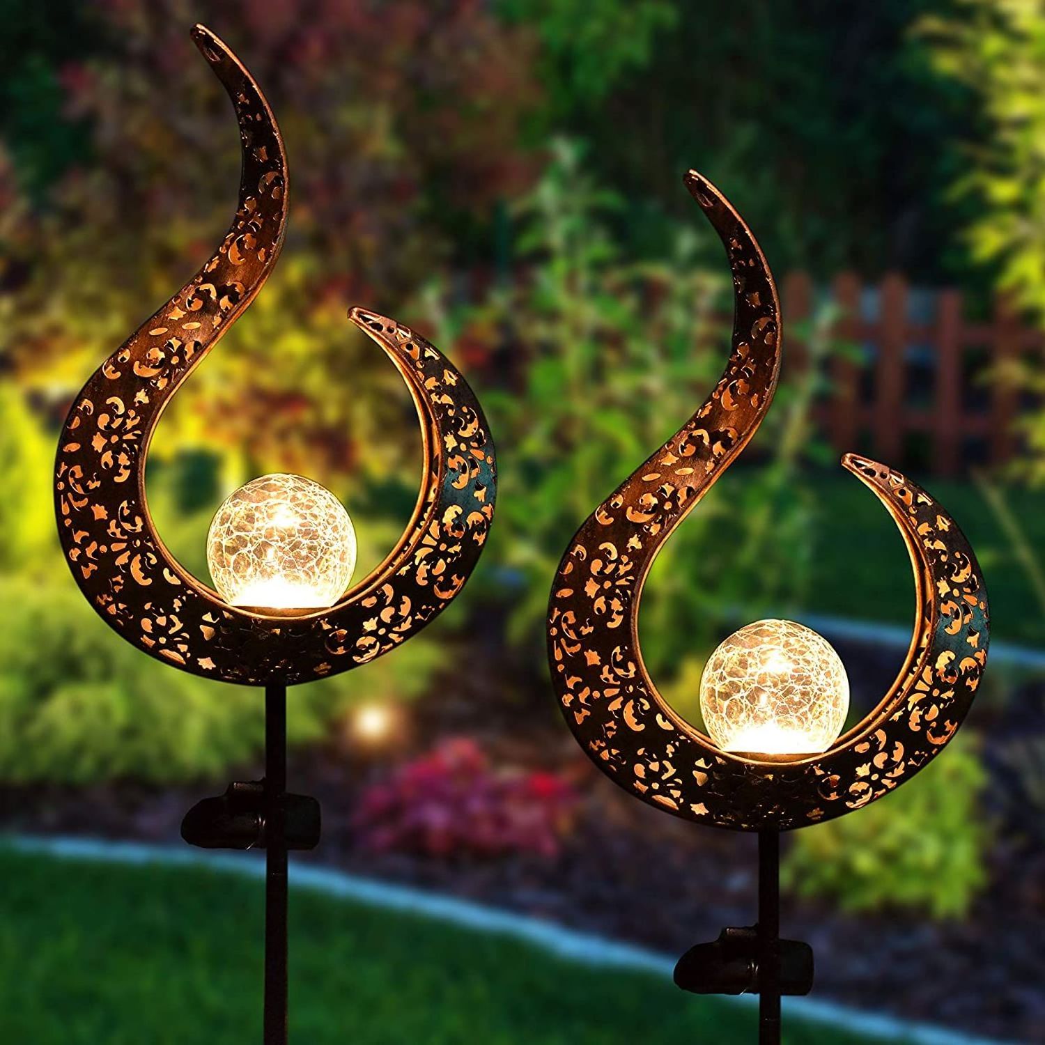 Garden Solar Lights Outdoor Landscape Path Lights Waterproof LED Decorative Crackle Flame Glass Globe Stake Lights For Courtyard