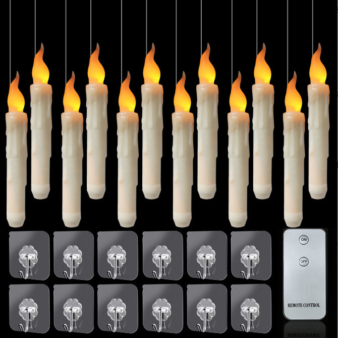 Batteries Operated Taper Candles with Remote Flickering Flameless Candles Floating Led Hanging Party Halloween Christmas