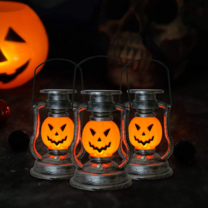 SPL50A59 Waterproof Solar Silver Shell Yellow Flashing Pumpkin Lamp Grimace Oil Lamp Halloween Lantern For Party Decor