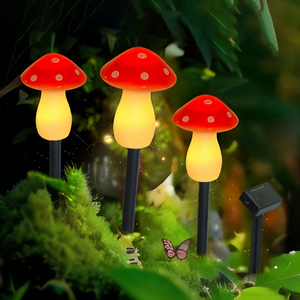 Hot Sale Set of 3 Red Solar Powered Mushroom Toadstool LED Outdoor Waterproof Garden Pathway Landscape Lights