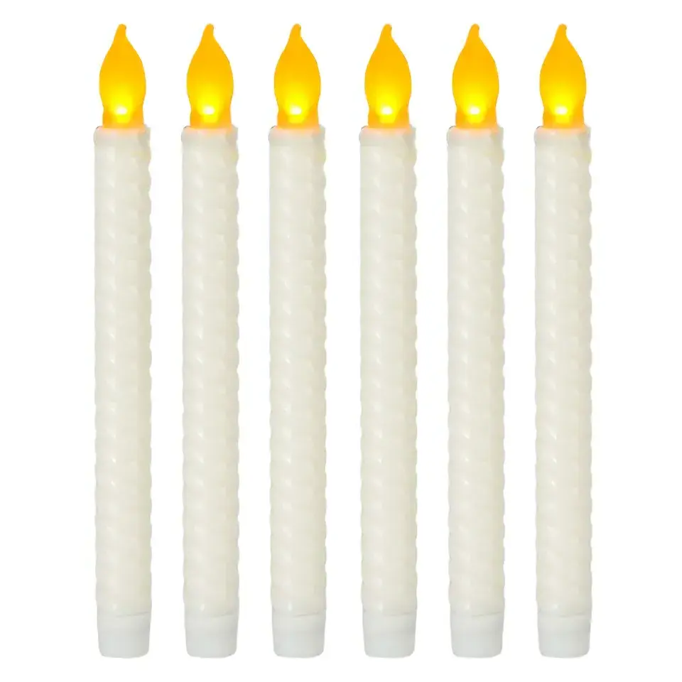 RDL80G19F-XL Pack of 6 Christmas Wedding Decor Flameless LED Candles Plastic Battery Operate Spiral Pattern Long Taper Candle