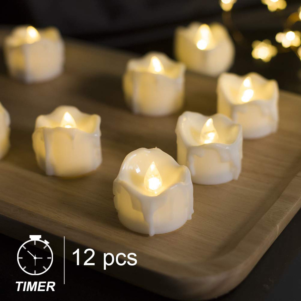 In Stock Timed LED Flickering Electronic Flameless Tealight Candles Wave Mouth Weeping Small Candles for Wedding Festival Decor