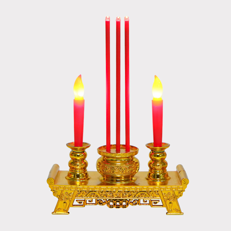 LED Buddhist Electric Light Simulation of All-in-one Incense Burner Candles God of Wealth Candle Holder for Customary Rituals