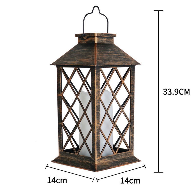 Pl15D49F Garden Retro Lantern Lights Household Battery Style Yellow Flashing Candle Light Bronze Grid Flame Light