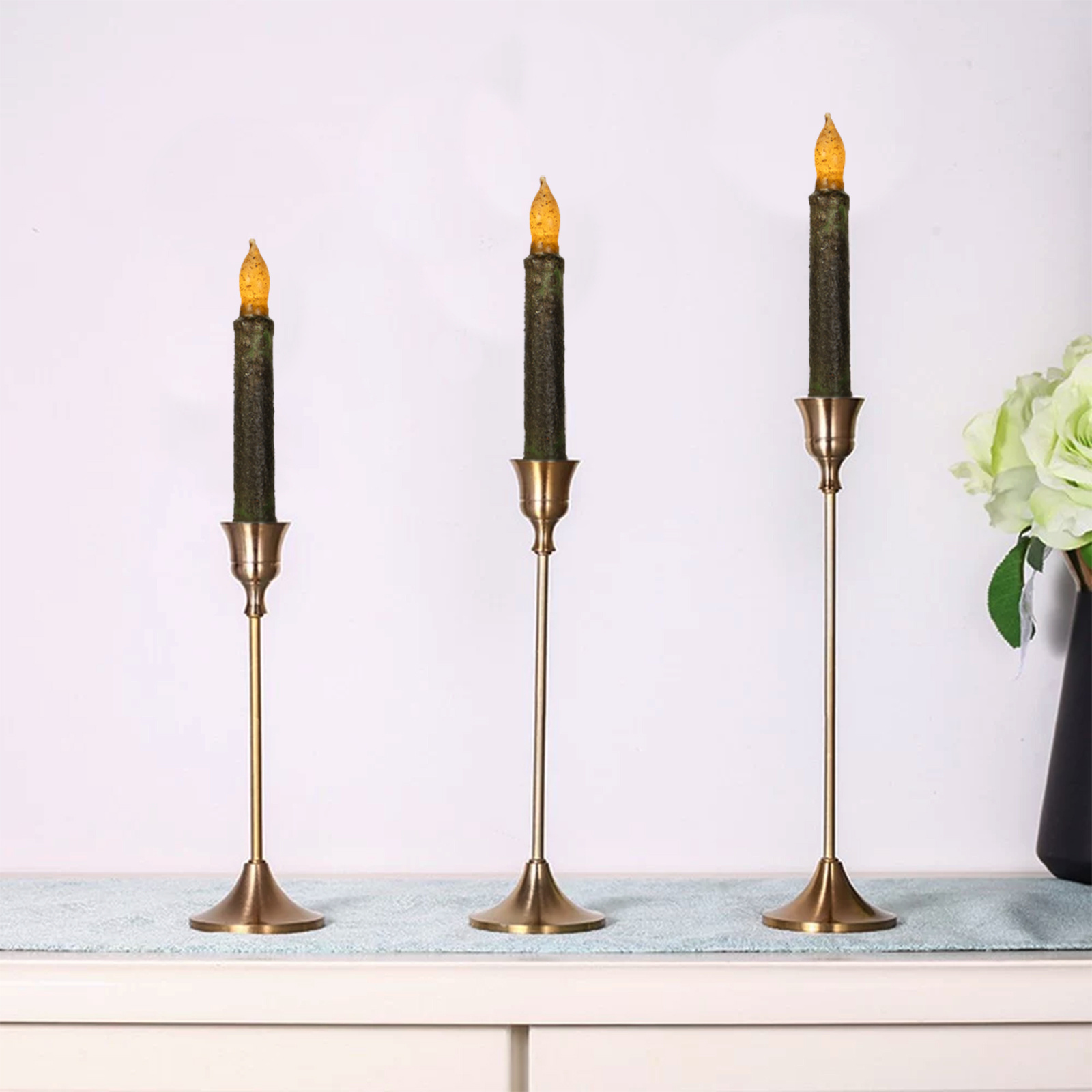 Home decor romantic taper candle Plastic Flameless OEM Taper Artificial Real Wax LED Candles For Party Wedding Table Decoration