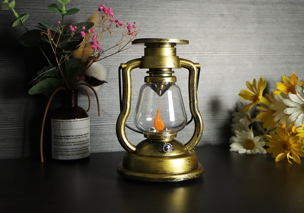 Retro Orange Flame Led Lamp Miners Lantern for Garden Tree Table Reading Lighting Solar Hanging Camping Oil Light Lantern