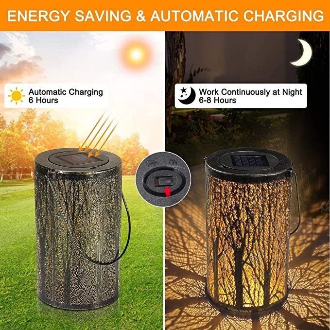 Solar Black Tree Patterned Garden Light Battery Powered Metal Solar Lantern Waterproof Solar Light for Outdoor Garden Decoration