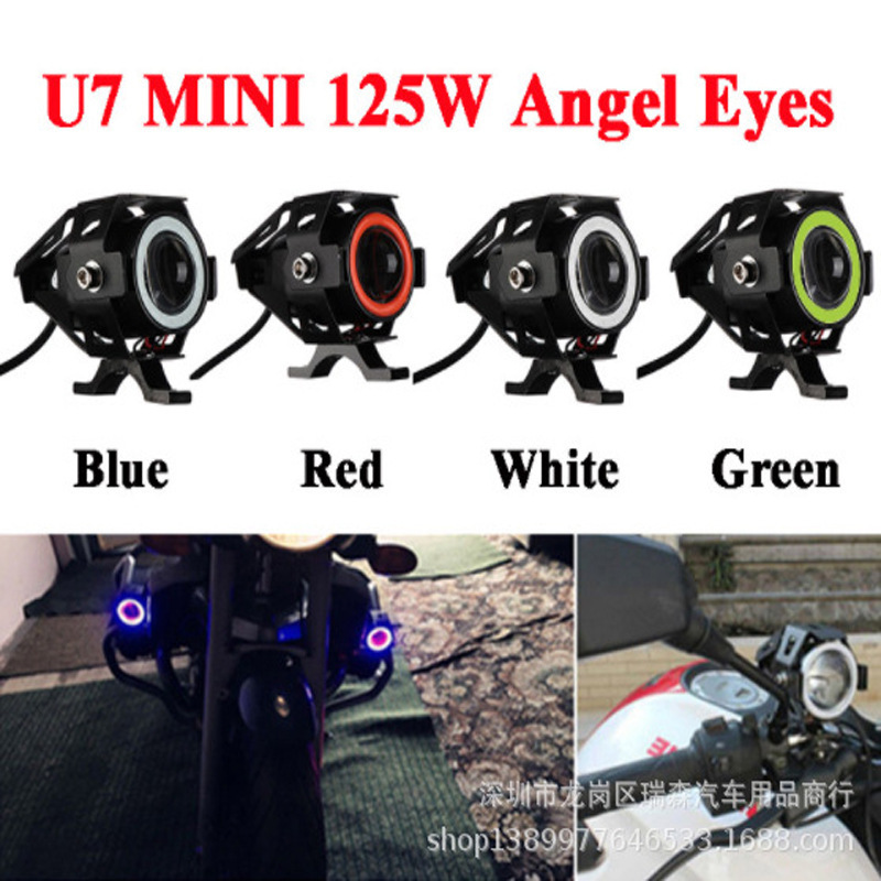 125W IP65 Angel Eyes motorcycle headlights LED point light source 12V Mini motorcycle spotlight fog driving light