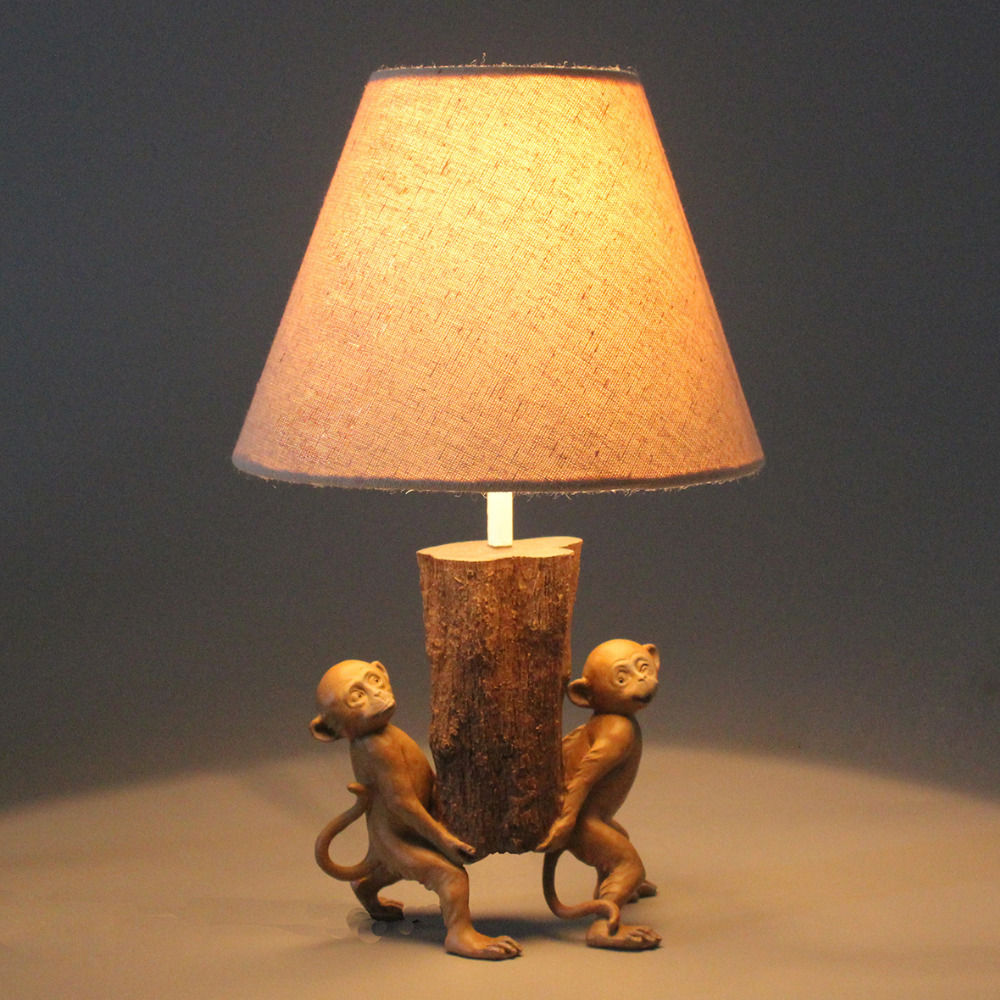 Creative Cute Resin Lamp Monkey Lamp-Moving the wood tree-Home Decorative natural style table lamp