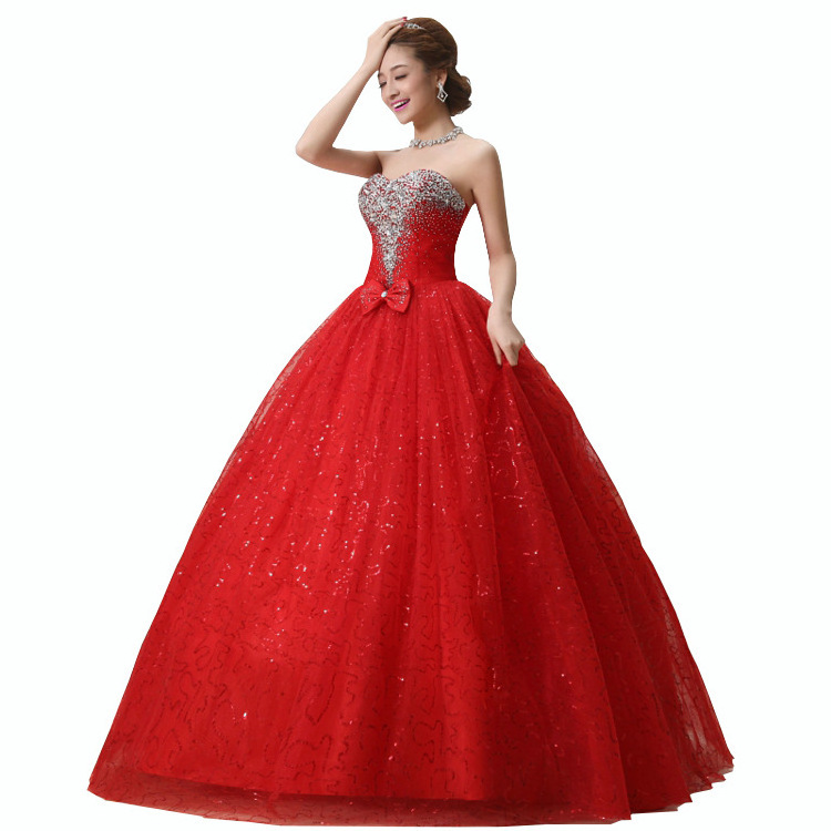 Wedding Dress Fashion Women White Red Luxury Sequin Lace Sleeveless Strapless Floor Length Wedding Dresses