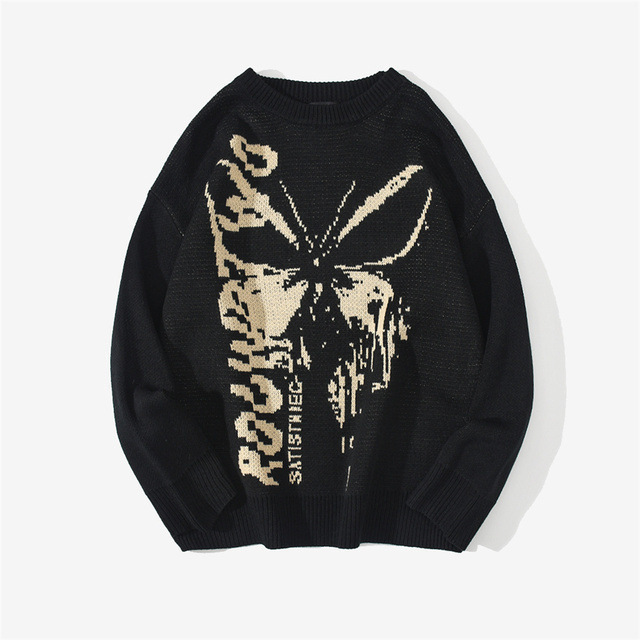 Hip Hop Knitwear Womens Sweaters Fashion Butterfly Printed Famale Loose Tops Casual Streetwear Pullover Sweaters