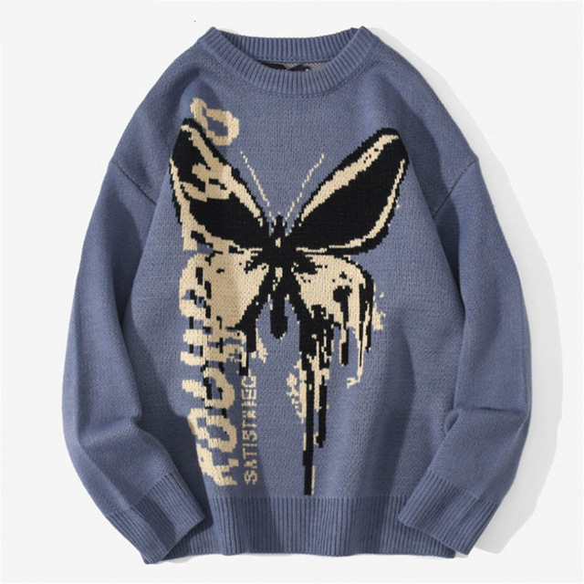 Hip Hop Knitwear Womens Sweaters Fashion Butterfly Printed Famale Loose Tops Casual Streetwear Pullover Sweaters