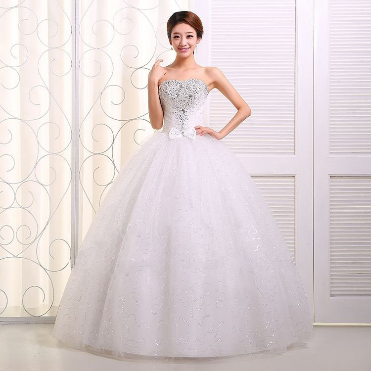 Wedding Dress Fashion Women White Red Luxury Sequin Lace Sleeveless Strapless Floor Length Wedding Dresses