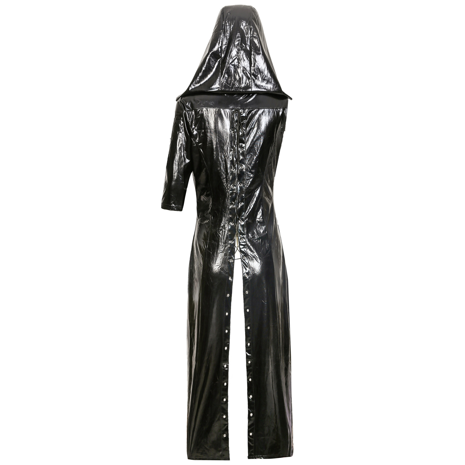 Unisex Sexy Devil Long Cloak Patina Leather Costume Cos Halloween Resurrection Pvc Leather Dress Witch Cosplay Costumes