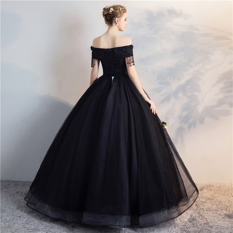 Party Quinceanera Dress Ball Gown New Long Sleeve Appliqued Formal Evening Lace 100% Polyester Arrival Off Shoulder Black 1 Pcs