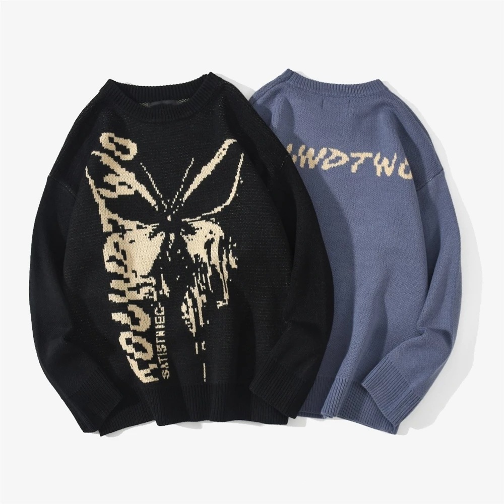 Hip Hop Knitwear Womens Sweaters Fashion Butterfly Printed Famale Loose Tops Casual Streetwear Pullover Sweaters