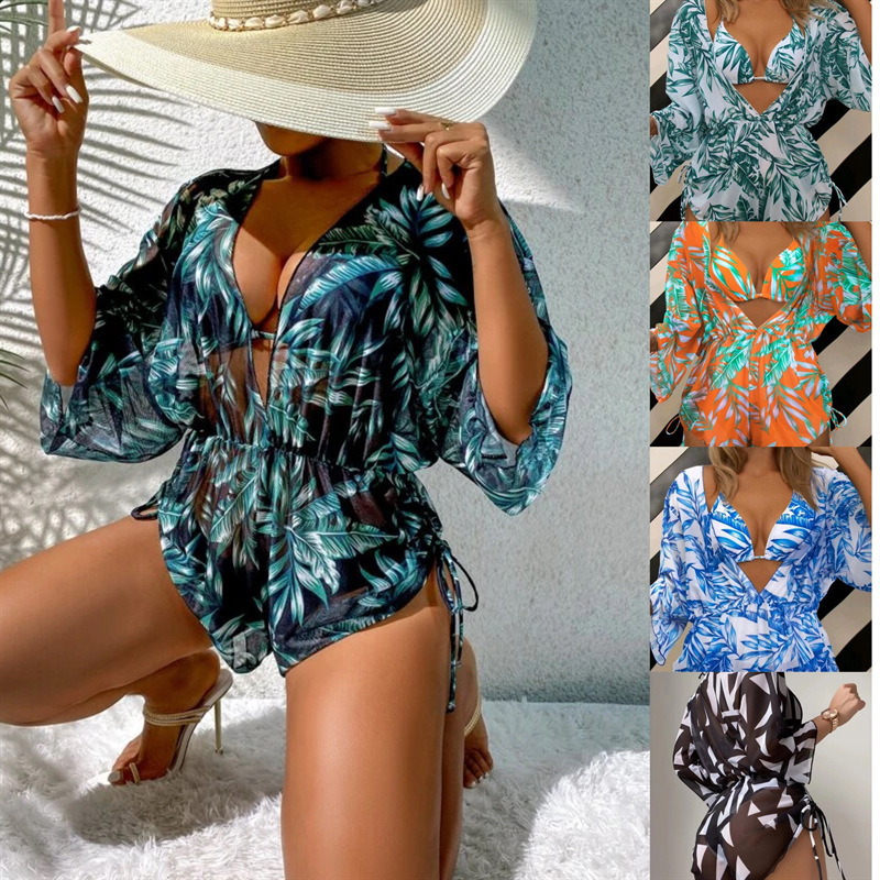 New European And American Triangle Micro Bikini Beachwear Women Beach Wear Cover Up 3 Piece Set Swimwear Swimming Suit Bikini