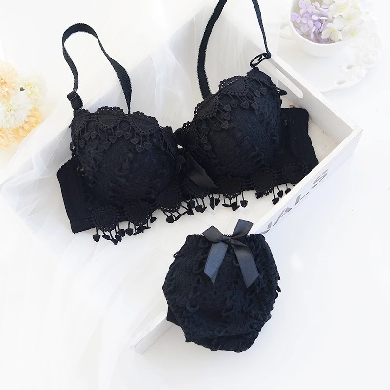 Girls Lace Bra Panties Sets Cute Women Underwire Push Up Lace Bra Set Embroidery Bra And Brief Set