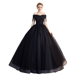 Party Quinceanera Dress Ball Gown New Long Sleeve Appliqued Formal Evening Lace 100% Polyester Arrival Off Shoulder Black 1 Pcs