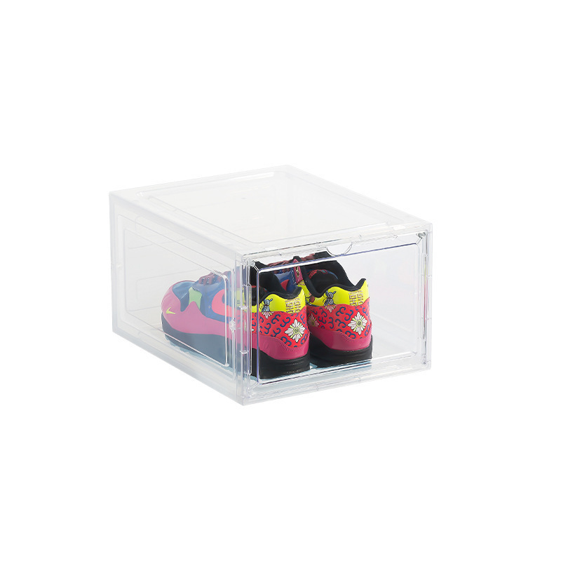 Side Open Door Shoe Storage Container Box Acrylic Magnetic Drop Sneaker Organizer Shoe Case