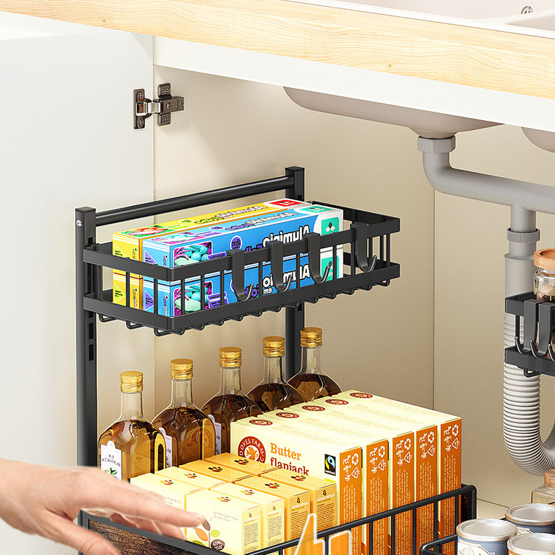 Kitchen multifunctional 2 layers foldable shelving units Spice storage holders racks