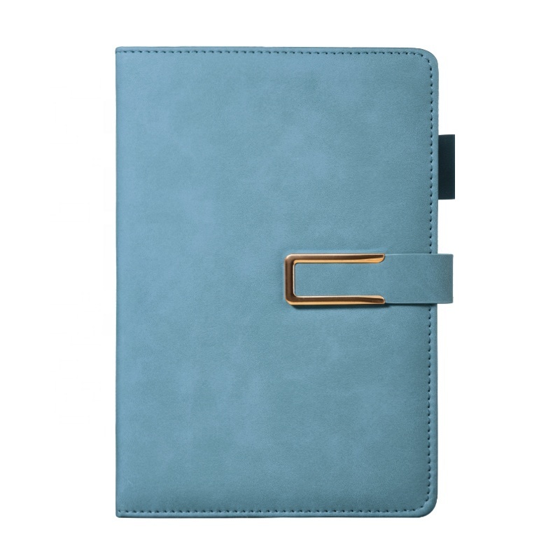 Simple fresh light blue A6 leather notebook can be customized cover high-end magnetic metal buckle cash budget notebook