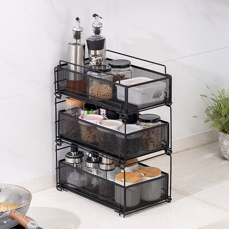 Kitchen Cabinet Organizer Save Space under sink storage Stackable Sliding Basket Organizer Drawer