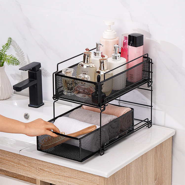 Kitchen Cabinet Organizer Save Space under sink storage Stackable Sliding Basket Organizer Drawer