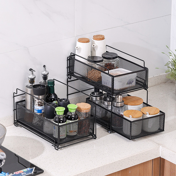 Kitchen Cabinet Organizer Save Space under sink storage Stackable Sliding Basket Organizer Drawer