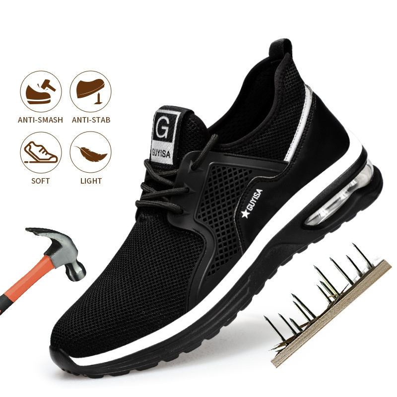 GUYISA functional fly knit light weight engineer work shoes boots industrial steel toe brand safety shoes for men