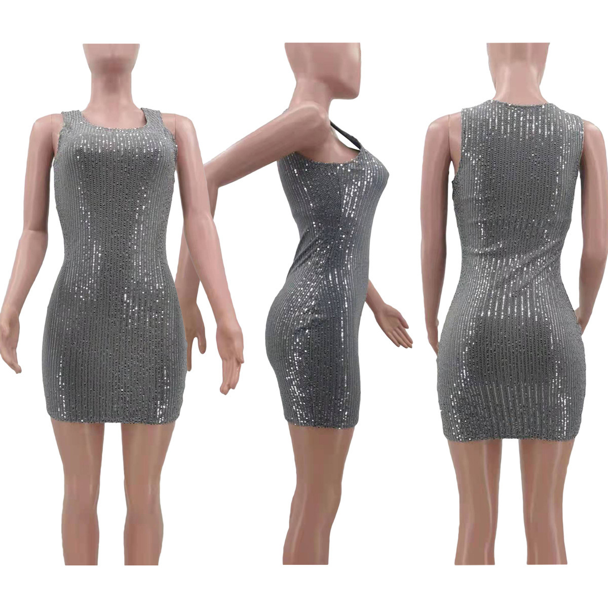 IHOOV party evening luxury club lady sleeveless sequin beaded sexy bodycon dress