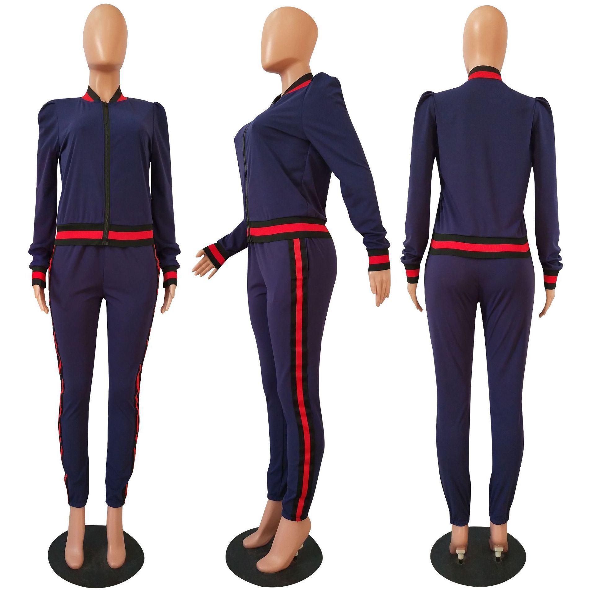 Casual sport 2 piece stripe side women tracksuit set wholesale sweat suits