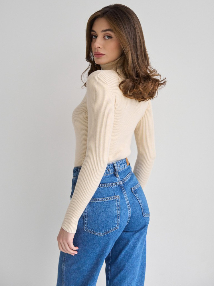 cheaper High Neck Sweater Knitted Bottom Sweater Pullover Sweater for Female