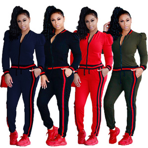 Casual sport 2 piece stripe side women tracksuit set wholesale sweat suits