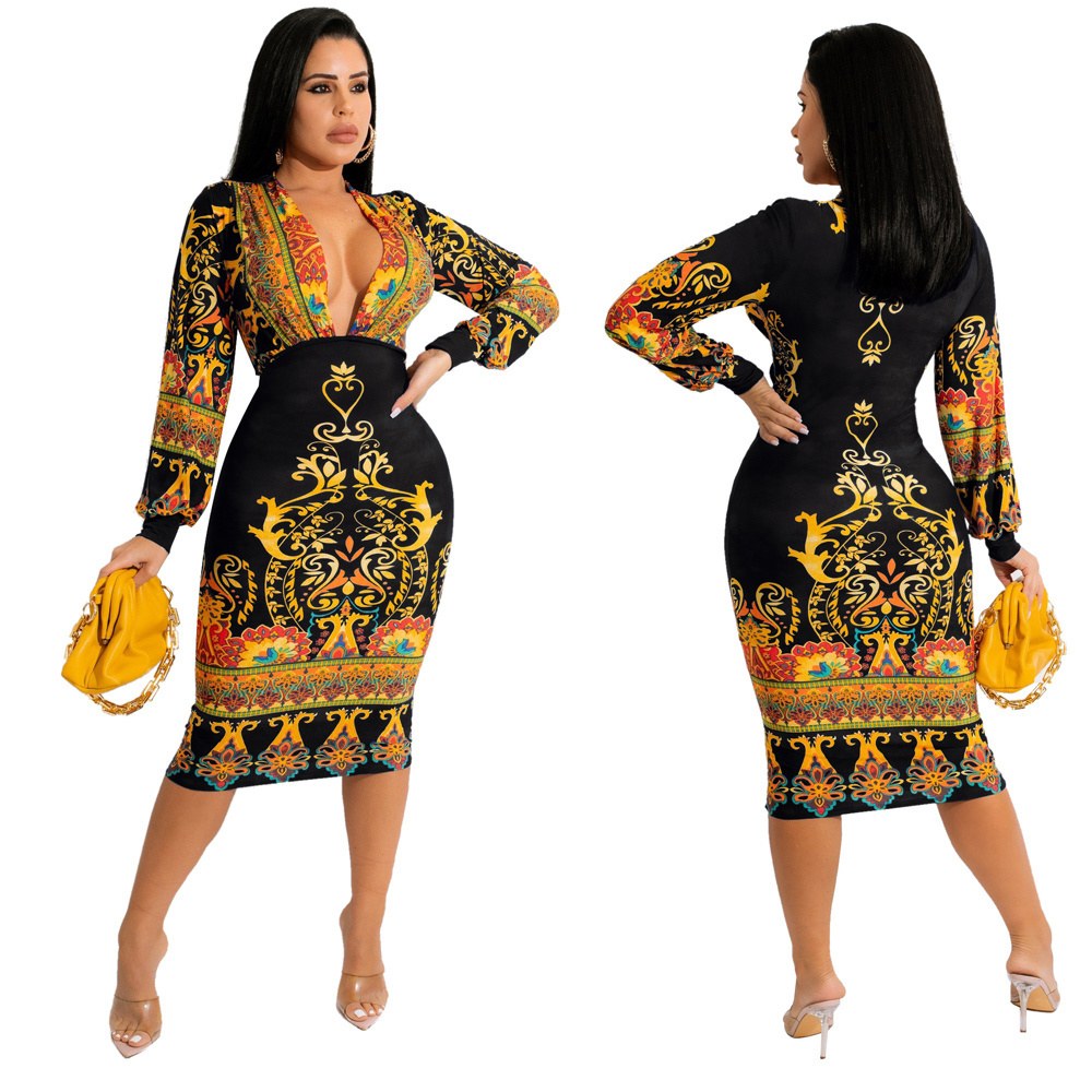 IHOOV deep v neck sexy casual African print Kitenge designs traditional dress for women