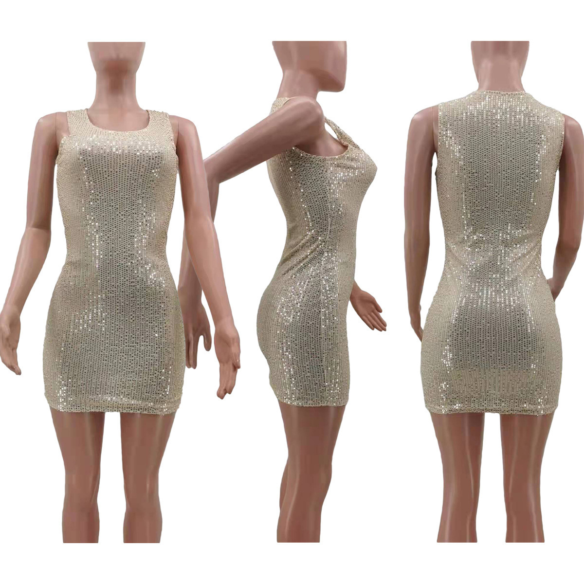 IHOOV party evening luxury club lady sleeveless sequin beaded sexy bodycon dress