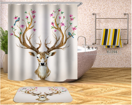 Cute Deer Animals Waterproof Polyester Fabric Bathroom Decor Shower Curtain