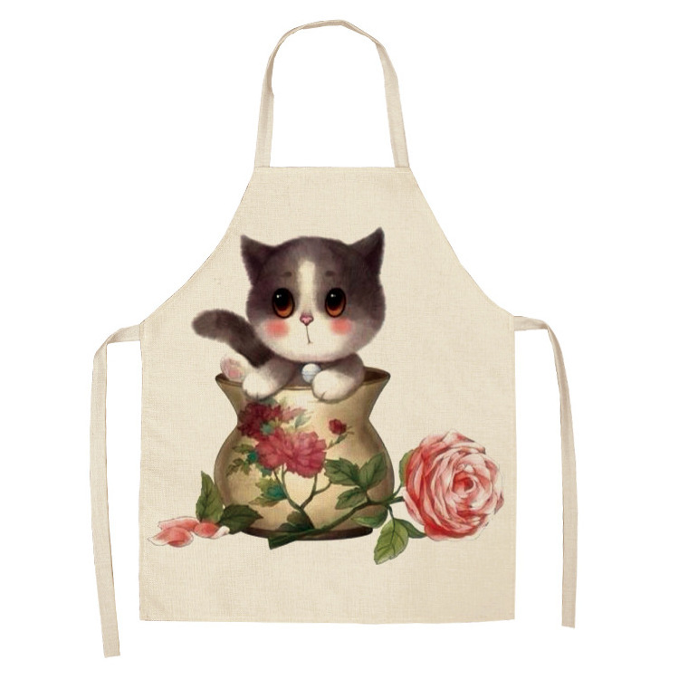 Modern Minimalist Cat Pattern Home Multifunctional Kitchen Cotton Linen Customizable Apron