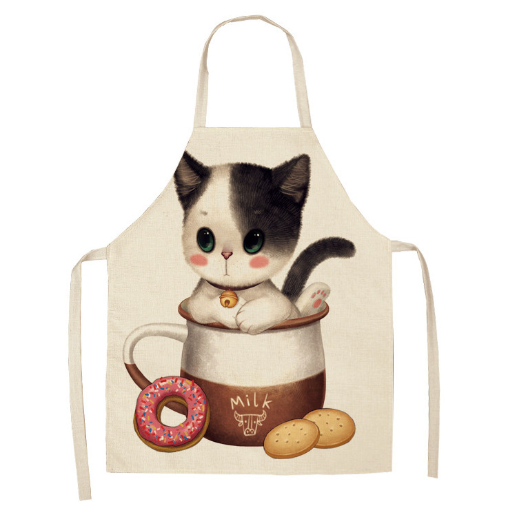 Modern Minimalist Cat Pattern Home Multifunctional Kitchen Cotton Linen Customizable Apron