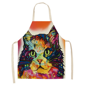 Unisex Custom Printed Oil Painting Kids Animals Colorful Cat Pictures Anti-Fouling Cotton Linen Sublimation All Ages Apron