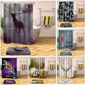 Cute Deer Animals Waterproof Polyester Fabric Bathroom Decor Shower Curtain